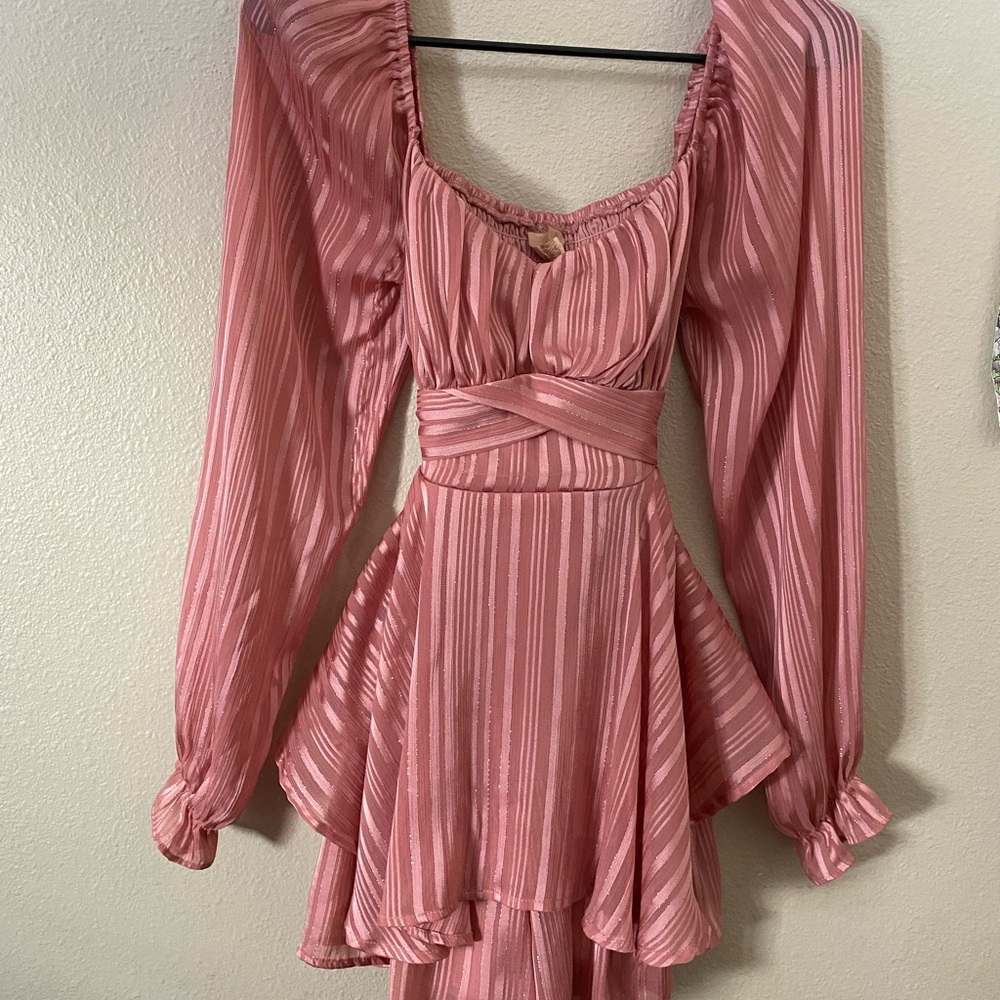Pink Striped Long Sleeve Dress